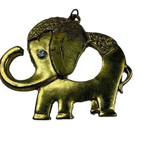Brass Color Elephant Pendant Jewelry Rhinestone Eye Circus Elephant